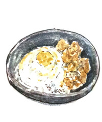 chicken rice bowl isolated on white watercolor drawing 