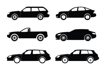 Fototapeta premium Automotive Silhouette Collection: A clean, graphic representation of diverse car models, each a sleek silhouette in a minimalist display of automotive design.