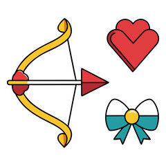 Cupids bow arrow heart and ribbon silhouette