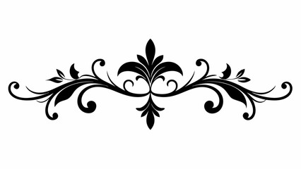 Black ornate floral divider with symmetrical scrollwork and leaves white background
