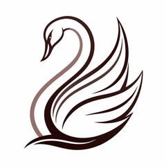 Dark brown and taupe line art swan logo on white background bird animal