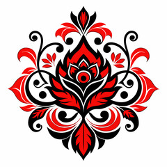 Red and black floral damask vector ornament symmetrical design illustration