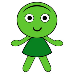 Cute green character with big eyes and a smile silhouette