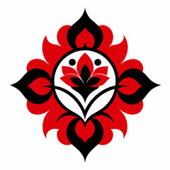 Red and black floral symmetrical vector design white flower