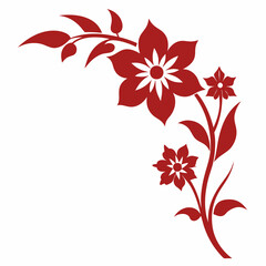 Red floral corner design with leaves on white background flower