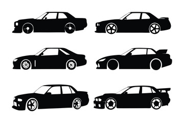 Fototapeta premium Automotive silhouettes: A sleek and modern design that features a range of silhouettes of different car models, ideal for conveying speed, luxury, and style.