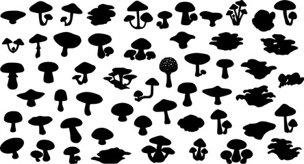 Mushroom silhouette set vector design big pack of fungus illustration and icon
