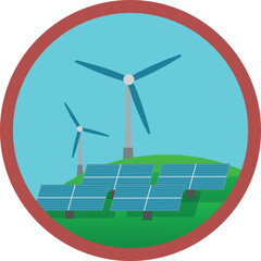 Clean Energy Concept &ndash; Wind Turbine and Solar Panel Illustration