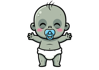 Cute Cartoon Zombie Baby with Pacifier and Open Arms Smiling.