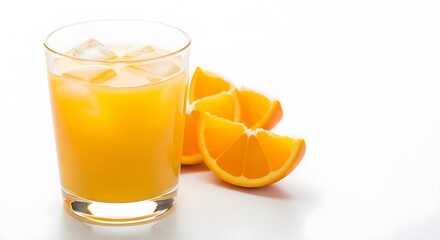 Fresh Orange Juice with Ice and Sliced Oranges
Refreshing Glass of Orange Juice with Citrus Slices
Vibrant Orange Juice with Ice Cubes and Orange Wedges
