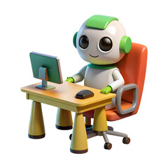  Adorable Robot Working on Computer, AI Character at Desk