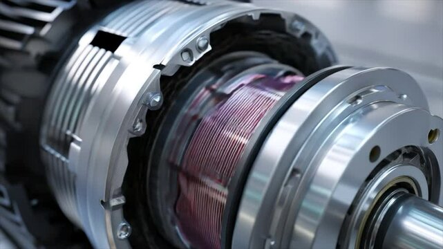 The internal structure of the electric motor is displayed in detail