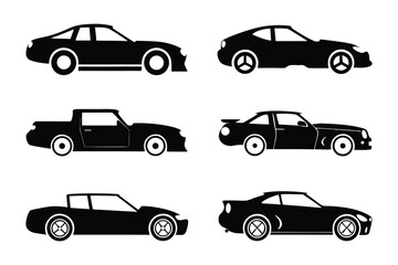 Classic Car Silhouette Collection: A collection of various car silhouettes, showcasing design, forms, and a sense of speed, ideal for automotive enthusiasts and design projects.