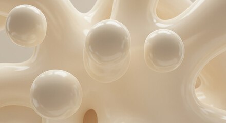 Abstract Beige Background with Floating Spheres for Product Mockups