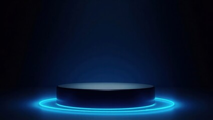 Dark Blue Platform with Bright Cyan Neon Ring Light
