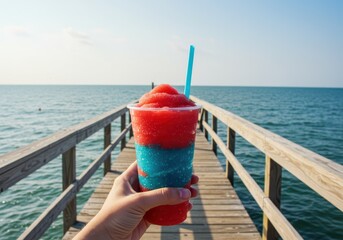 Beachside Slushie: Summer Refreshment on a Pier