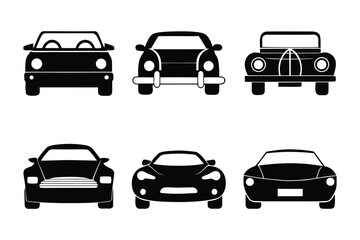 Car Silhouette Collection: A collection of six stylized car silhouettes, showcasing a variety of car designs. Perfect for automotive projects, illustrating car types.