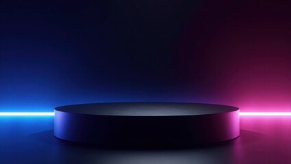 Dark Cylindrical Platform Neon Blue Pink Background