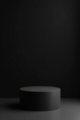 Dark Grey Cylinder on Black Background Minimalist Studio Product Display