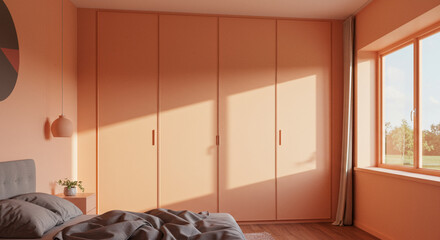 Bright Bedroom Interior with Modern Furniture and Warm Sunlight