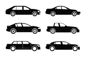 Automotive Silhouette: A collection of sleek, stylized black car silhouettes representing various vehicle types, showcasing the diversity of the automobile world. 