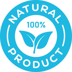 100% Natural Product Label – Eco-Friendly Organic Badge Vector for Healthy, Sustainable, and Blue Packaging Design