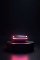 Dark Platform with Pink and White Neon Glowing Disc