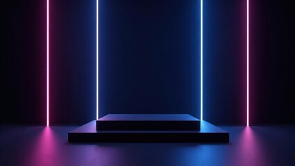 Dark Room Neon Pink Blue Lights Black Platform purple