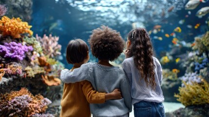 Children standing in front of a large aquarium