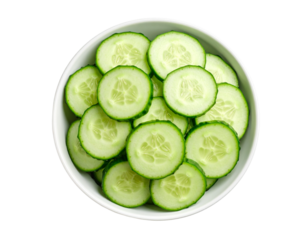 Bowl of fresh cucumber slices Isolated on Transparent or White Background