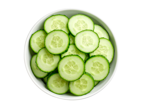 Bowl of fresh cucumber slices Isolated on Transparent or White Background