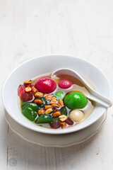 Wedang ronde. Traditional drink made from ginger, sticky rice balls, and peanuts. 