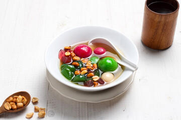 Wedang ronde. Traditional drink made from ginger, sticky rice balls, and peanuts. 