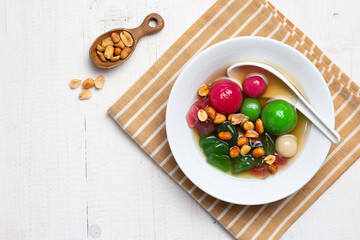Wedang ronde. Traditional drink made from ginger, sticky rice balls, and peanuts. 