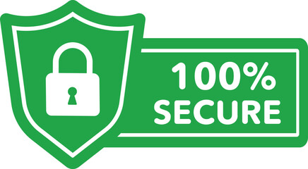 100% Secure Icon – Flat Style Privacy Guarantee Vector Illustration for Safe Busines