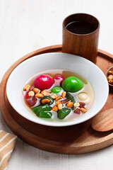 Wedang ronde. Traditional drink made from ginger, sticky rice balls, and peanuts. 