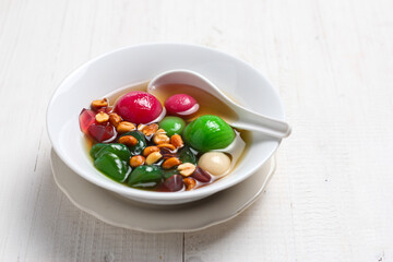 Wedang ronde. Traditional drink made from ginger, sticky rice balls, and peanuts. 