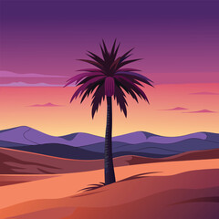 a desert landscape with a palm tree in the middle.