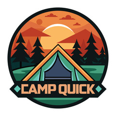 camp quick logo with a tent and trees