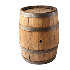Obraz premium Aged Wooden Barrel with Metal Bands A Rustic Container isolated on transparent baackground
