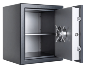 Steel safe vault with open door Isolated on Transparent or White Background
