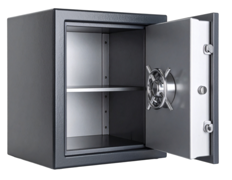Steel safe vault with open door Isolated on Transparent or White Background