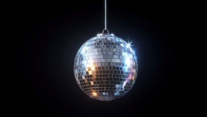 Obraz premium Reflective disco ball hanging dark background