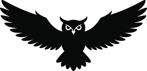 Black owl with wide spread wings silhouette