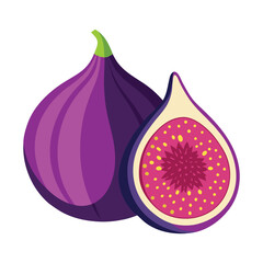 a whole purple fig with a cut side showin.