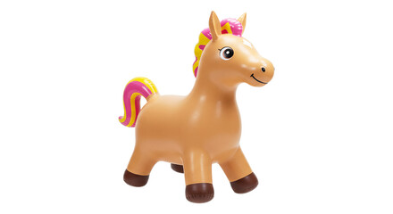 Bouncy Pony Toy : A vibrantly colored inflatable pony, exuding playful joy and inviting imagination, sits ready for fun, capturing the spirit of childhood delight.