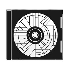 Minimalistic black and white CD cover design featuring geometric shapes  