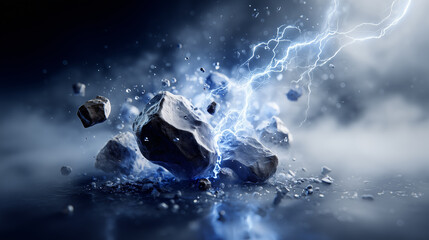 Electric Storm Crashing Through Rocks, Featuring Energy, Force, and Dramatic Elements