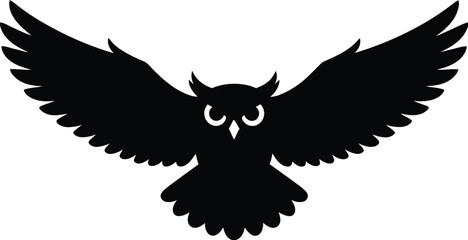 Black owl with spread wings silhouette