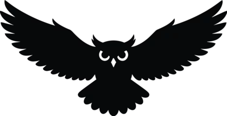 Fototapete Rund Eulen Black owl with spread wings silhouette  © Nurnabi